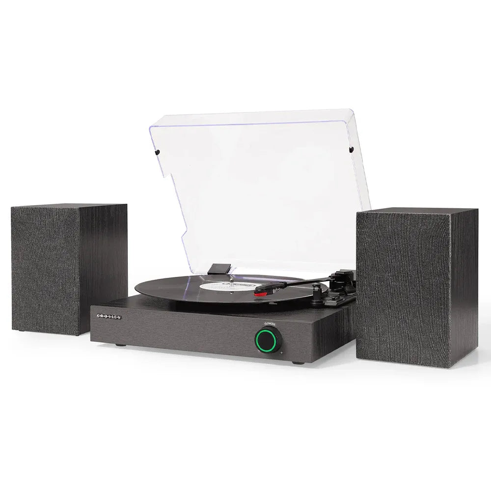Crosley Zane 3-Speed Bluetooth Vinyl Record Player Turntable, with Matching Stereo Speakers - Black V398-CR7503A-BK4