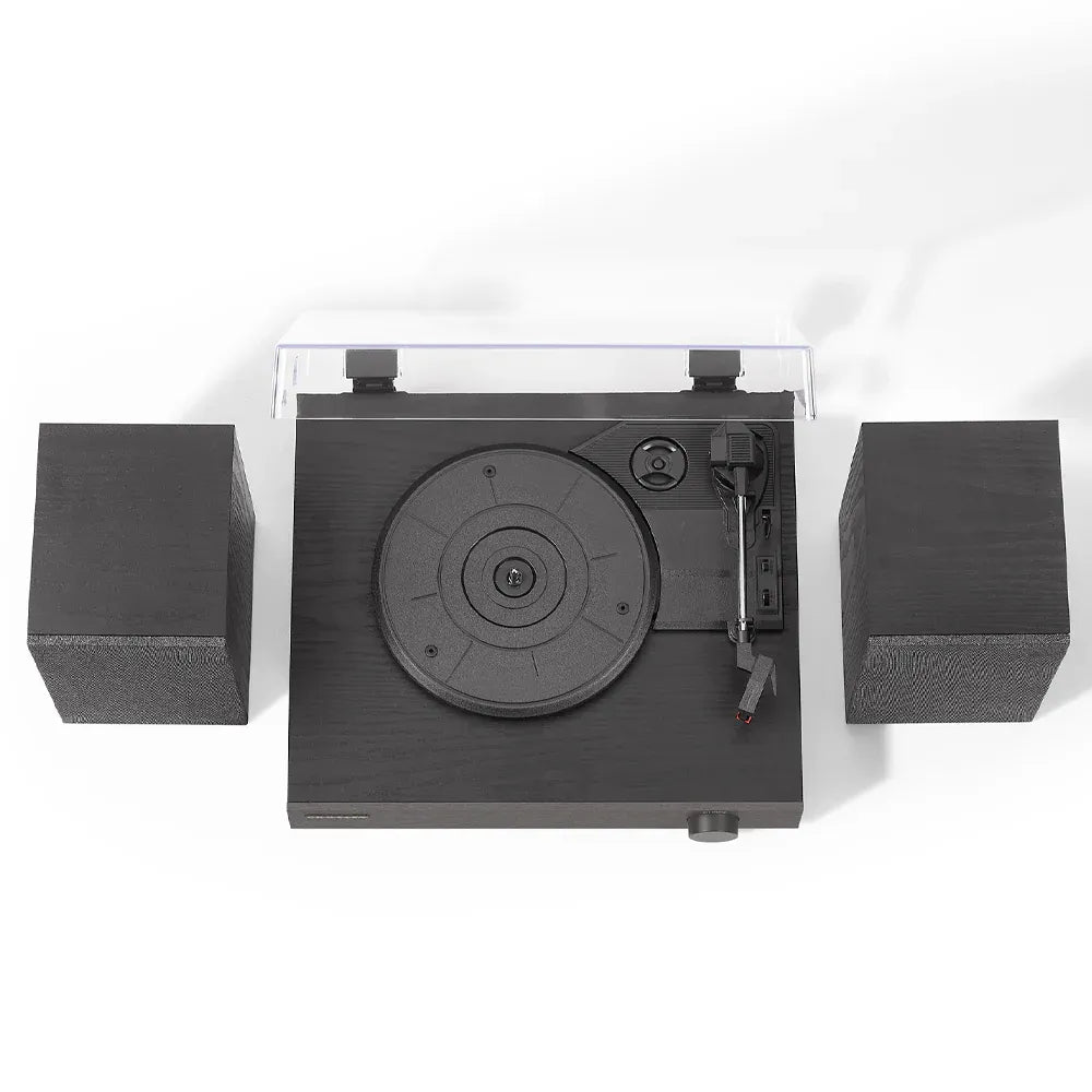 Crosley Zane 3-Speed Bluetooth Vinyl Record Player Turntable, with Matching Stereo Speakers - Black V398-CR7503A-BK4