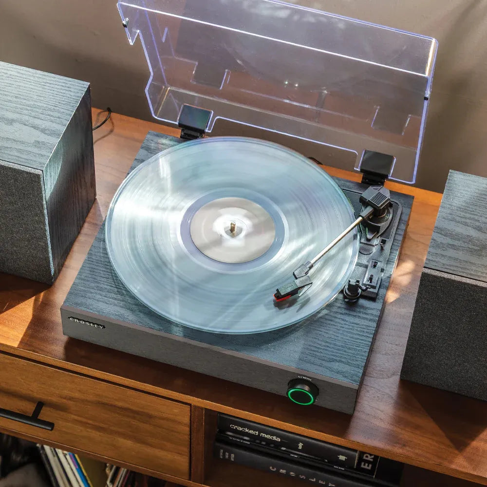 Crosley Zane 3-Speed Bluetooth Vinyl Record Player Turntable, with Matching Stereo Speakers - Black V398-CR7503A-BK4
