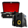 Crosley Cruiser Bluetooth Portable Turntable - Black + Bundled Majority D40X Bluetooth Speakers V398-CR8005FMY-BK4