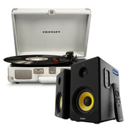 Crosley Cruiser Bluetooth Portable Turntable - White Sands + Bundled Majority D40X Bluetooth Speakers V398-CR8005FMY-WS4