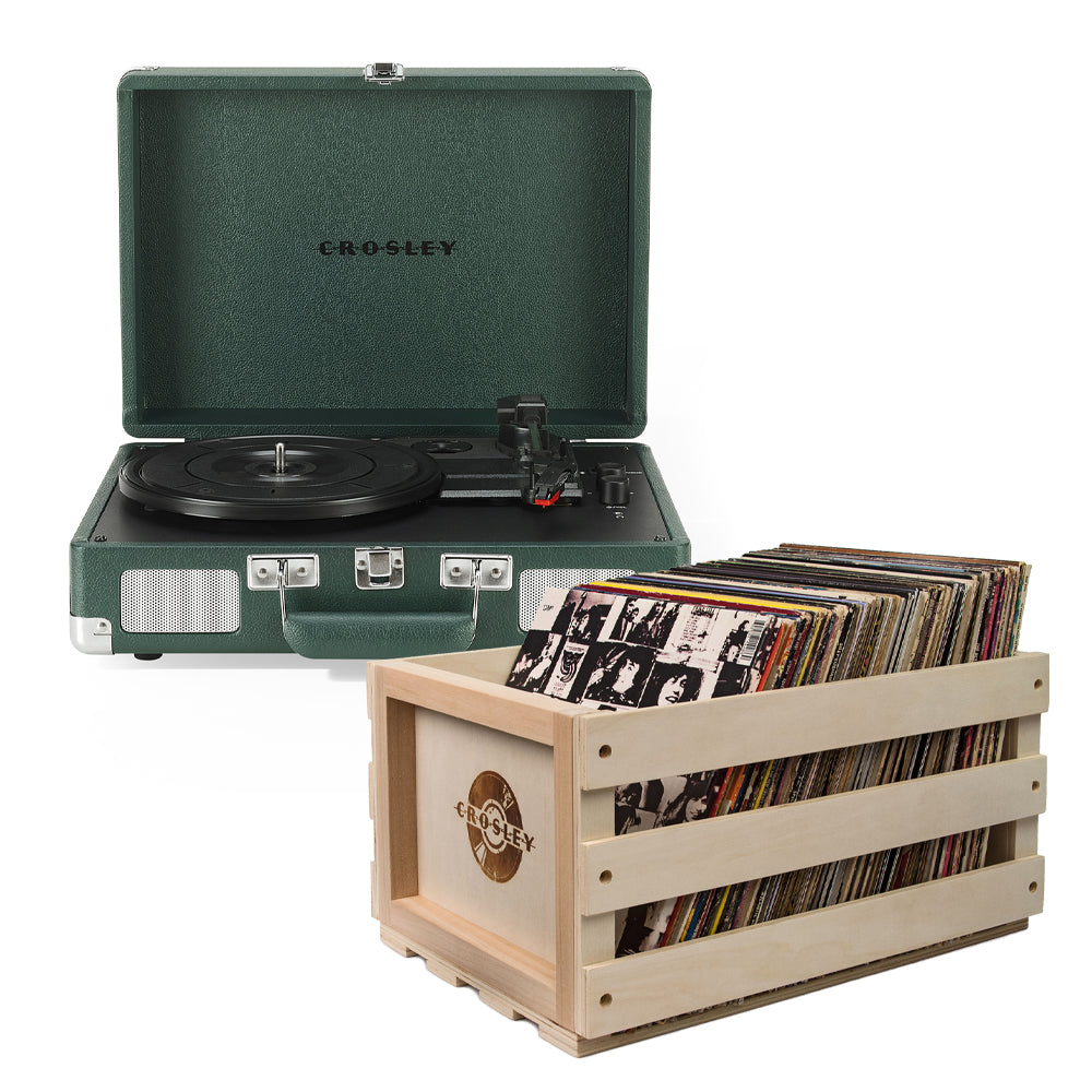Crosley Cruiser Bluetooth Portable Turntable - Emerald Green + Bundled Crosley Record Storage Crate V398-CR8005FSC-EM4