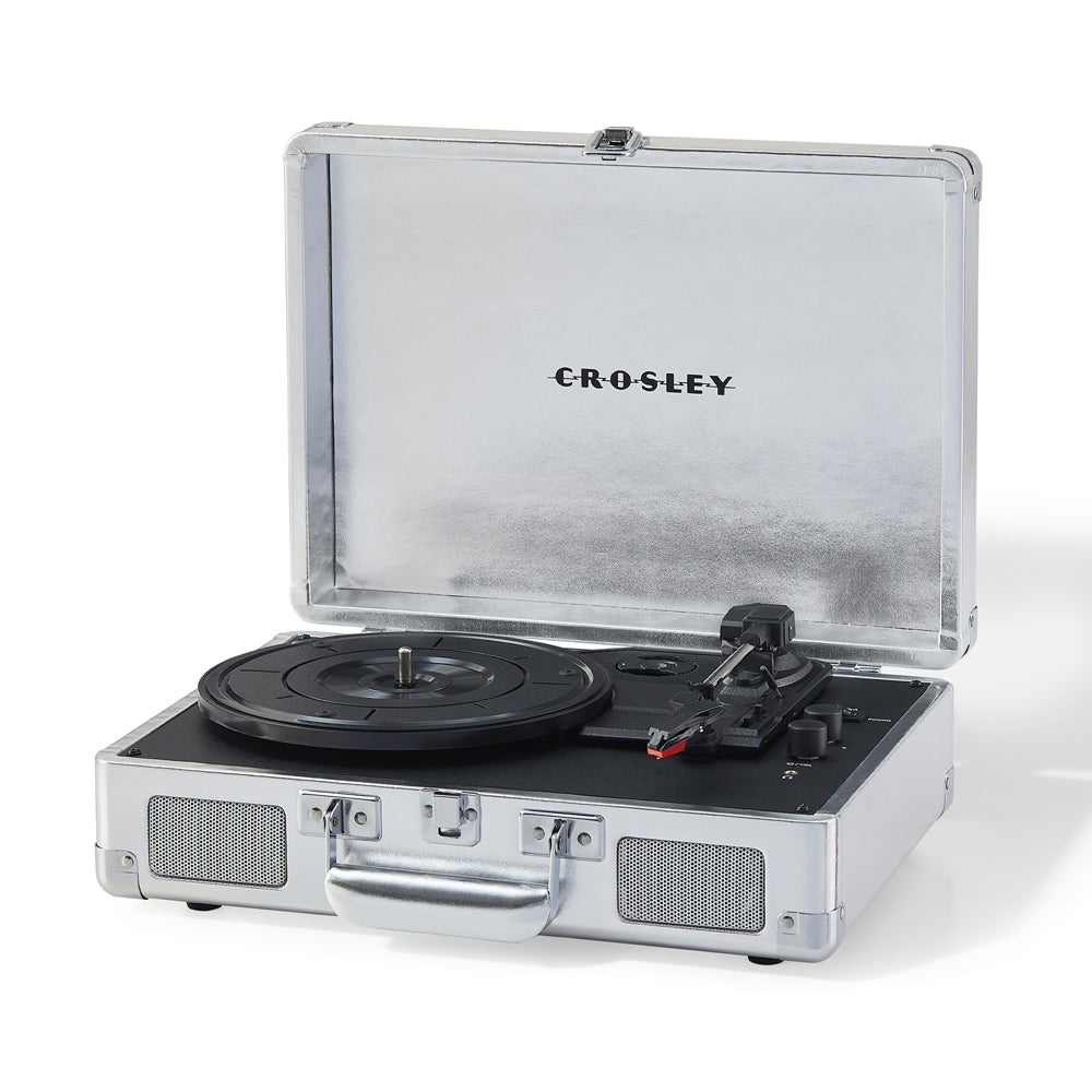 Crosley Cruiser Bluetooth Portable Turntable - Silver + Bundled Crosley Record Storage Crate V398-CR8005FSC-SI4