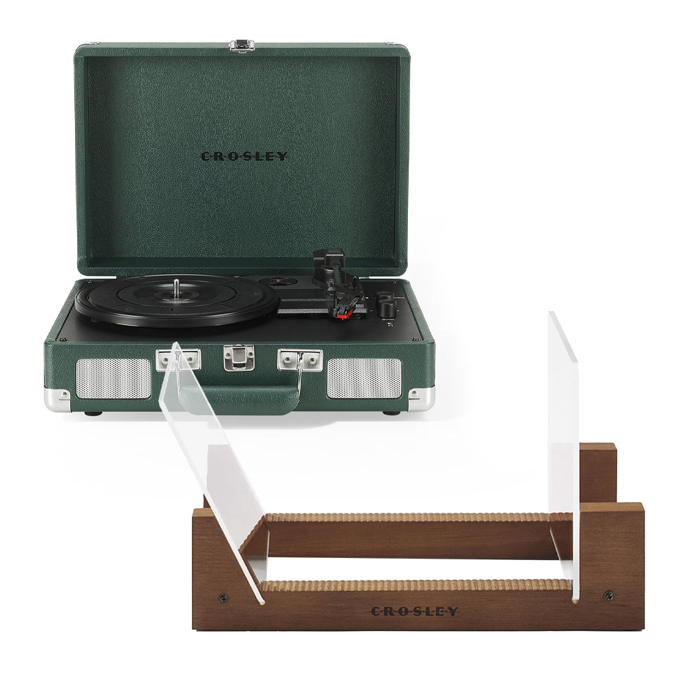 Crosley Cruiser Bluetooth Portable Turntable - Emerald Green + Bundled Crosley Record Storage Display Stand V398-CR8005FSS-EM4