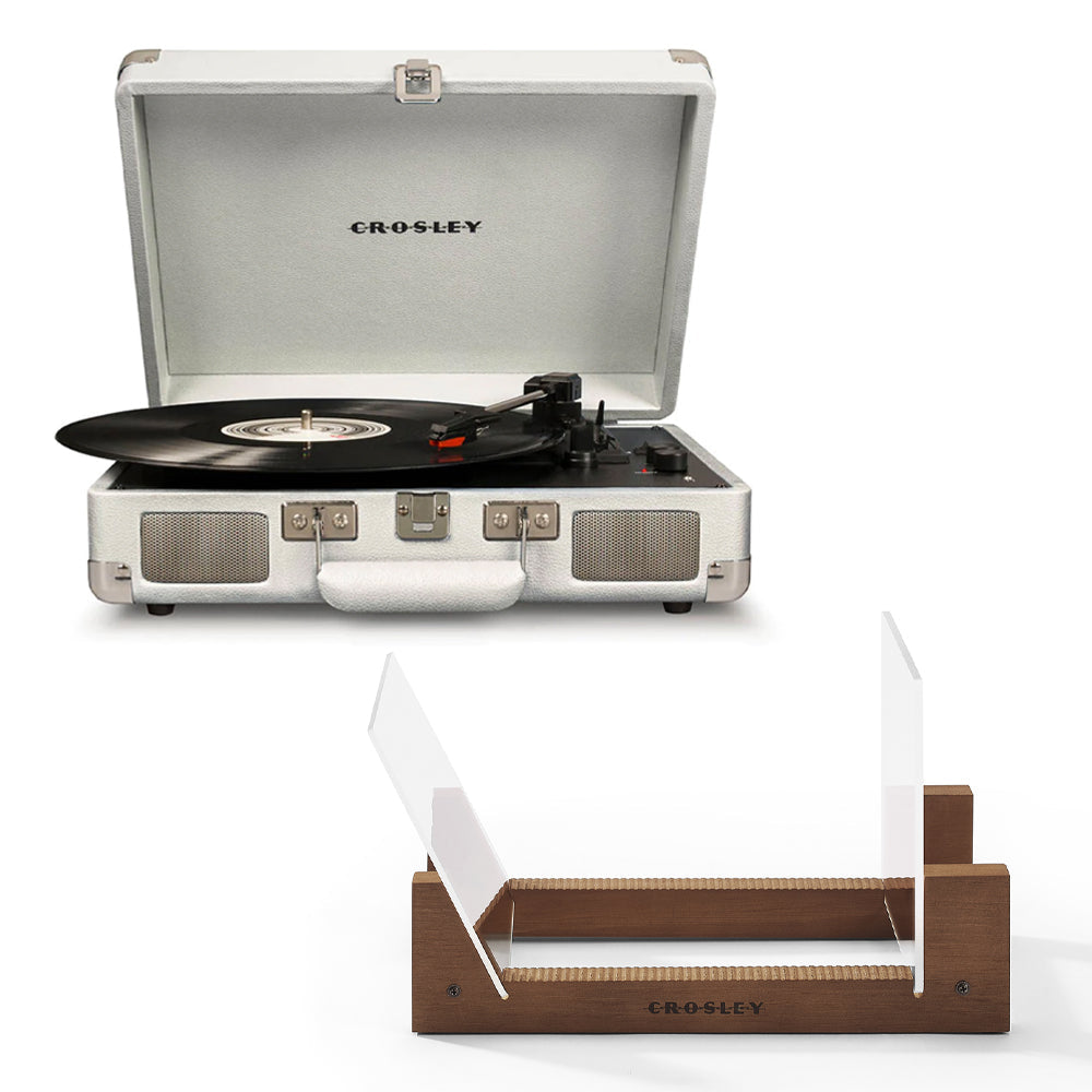 Crosley Cruiser Bluetooth Portable Turntable - White Sands + Bundled Crosley Record Storage Display Stand V398-CR8005FSS-WS4