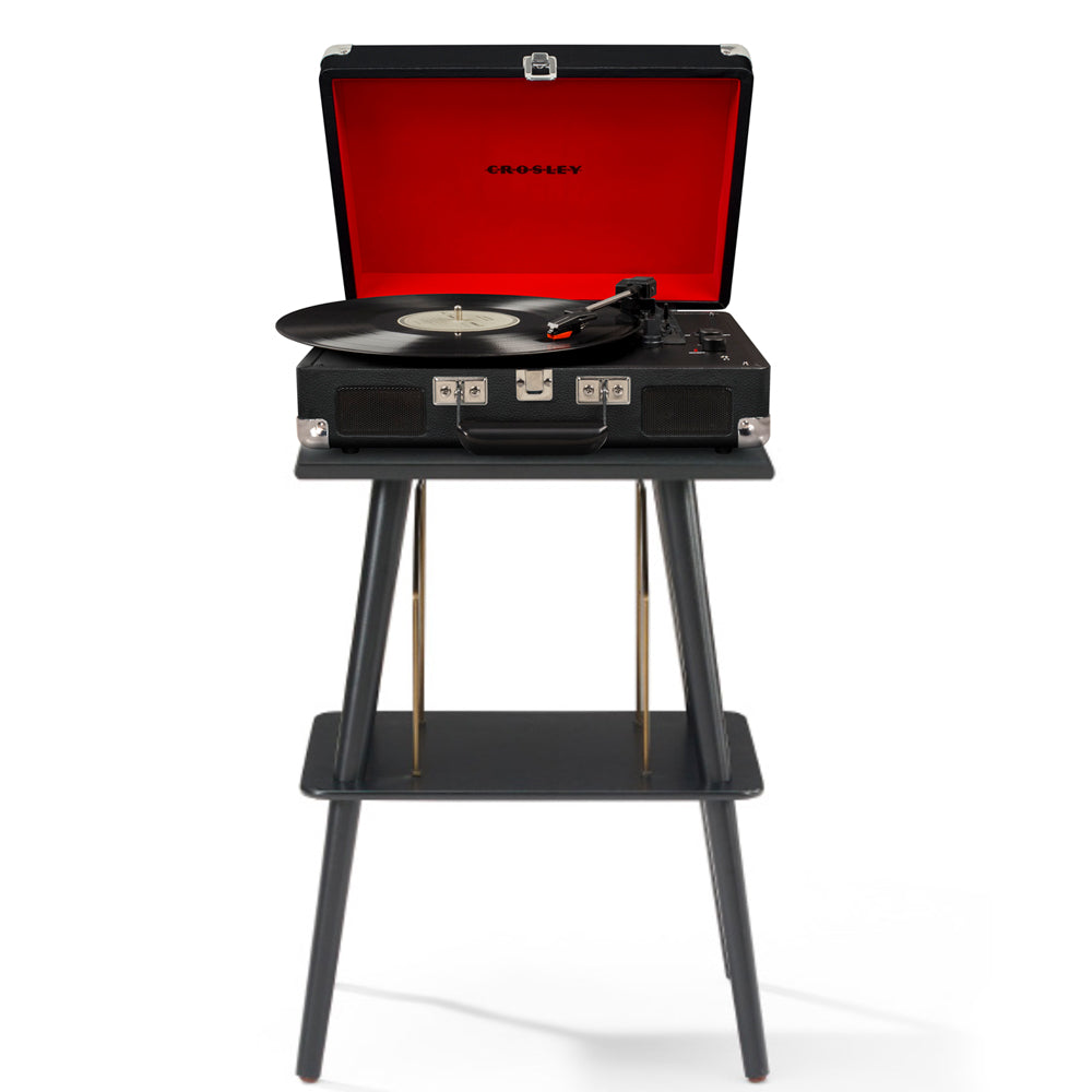 Crosley Cruiser Bluetooth Portable Turntable + Crosley Turntable Stand Bundle - Black V398-CR8005FST-BK4