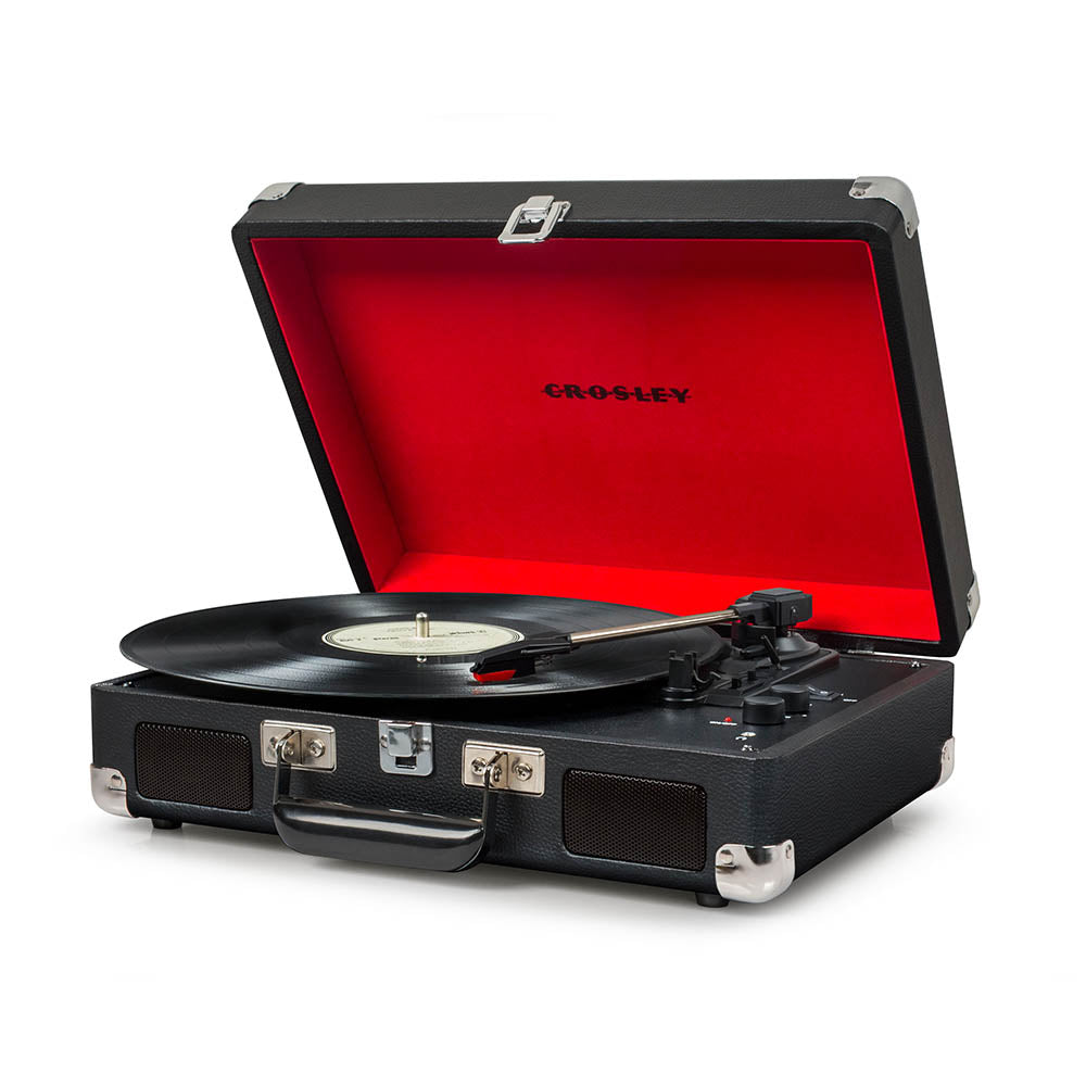 Crosley Cruiser Bluetooth Portable Turntable + Crosley Turntable Stand Bundle - Black V398-CR8005FST-BK4