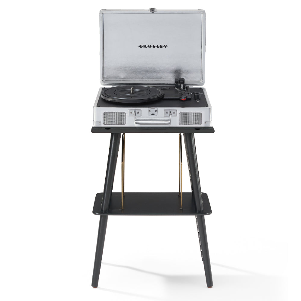 Crosley Cruiser Bluetooth Portable Turntable + Crosley Turntable Stand Bundle - Silver V398-CR8005FST-SI4