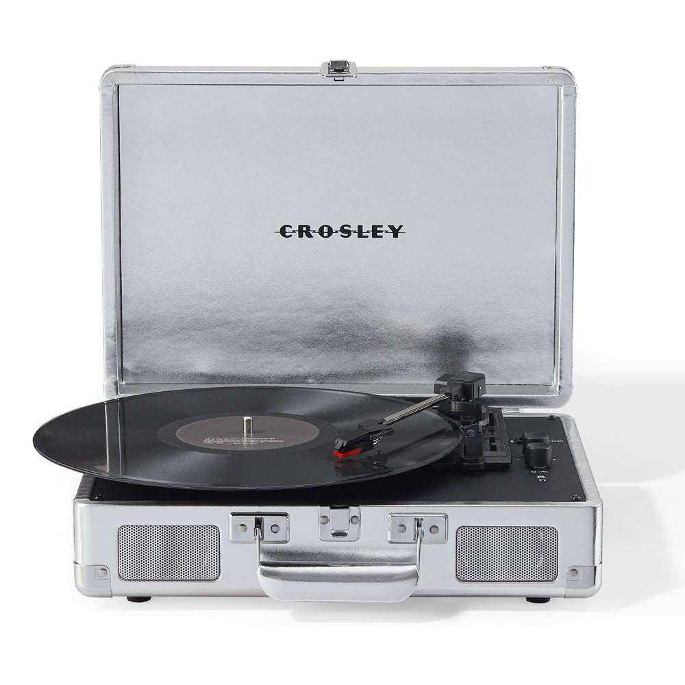 Crosley Cruiser Bluetooth Portable Turntable + Crosley Turntable Stand Bundle - Silver V398-CR8005FST-SI4