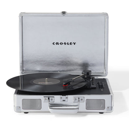 Crosley Cruiser Bluetooth Portable Turntable + Crosley Turntable Stand Bundle - Silver V398-CR8005FST-SI4