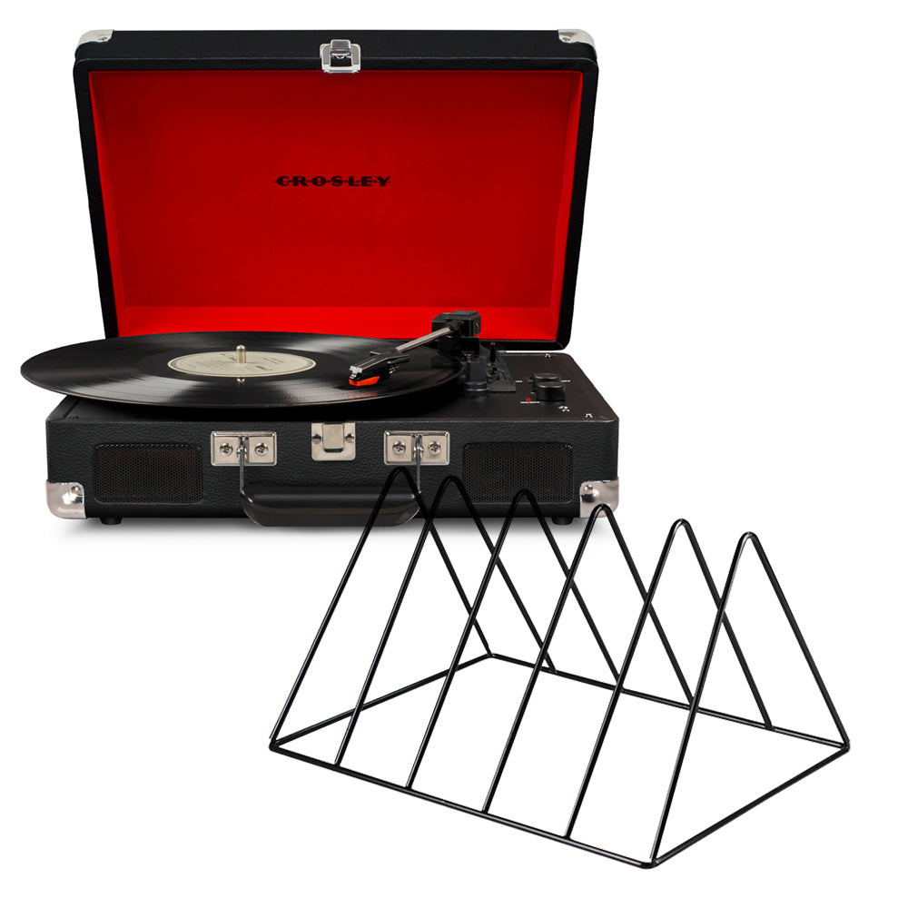 Crosley Cruiser Bluetooth Portable Turntable - Black + Gadhouse Vinyl Rack Bundle - Black V398-CR8005FVR-BK4