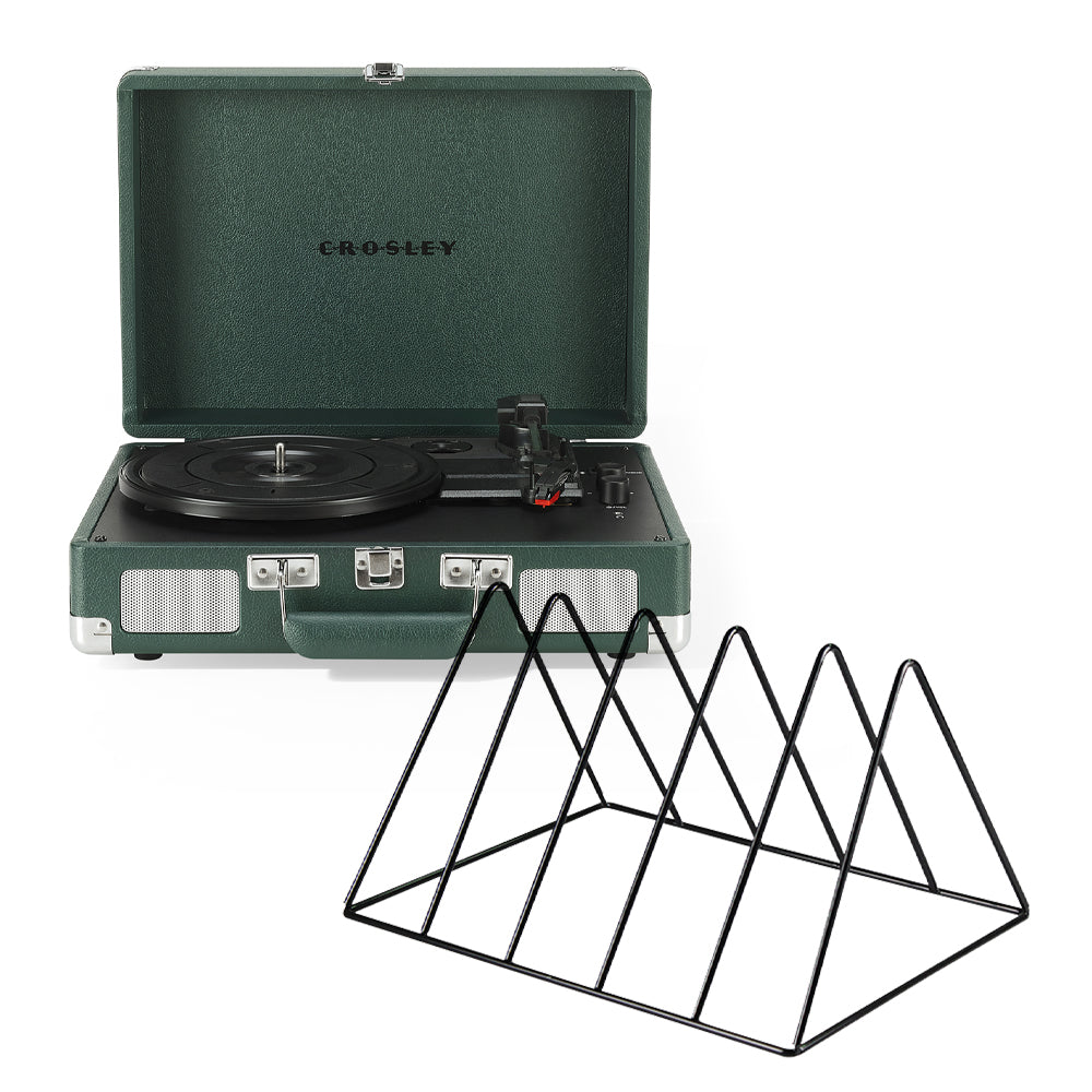 Crosley Cruiser Bluetooth Portable Turntable - Emerald Green + Gadhouse Vinyl Rack Bundle - Black V398-CR8005FVR-EM4
