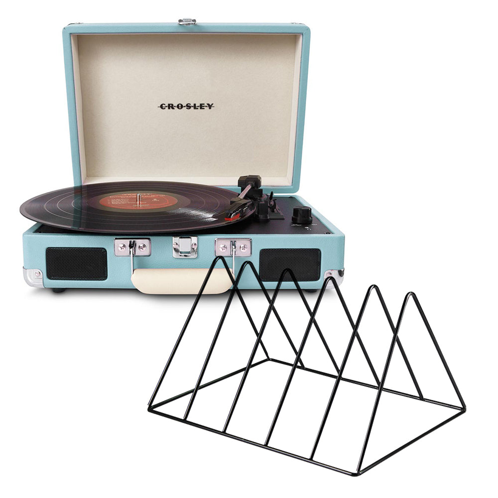 Crosley Cruiser Bluetooth Portable Turntable - Turquoise + Gadhouse Vinyl Rack Bundle - Black V398-CR8005FVR-TU4