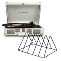 Crosley Cruiser Bluetooth Portable Turntable - White Sands + Gadhouse Vinyl Rack Bundle - Black V398-CR8005FVR-WS4