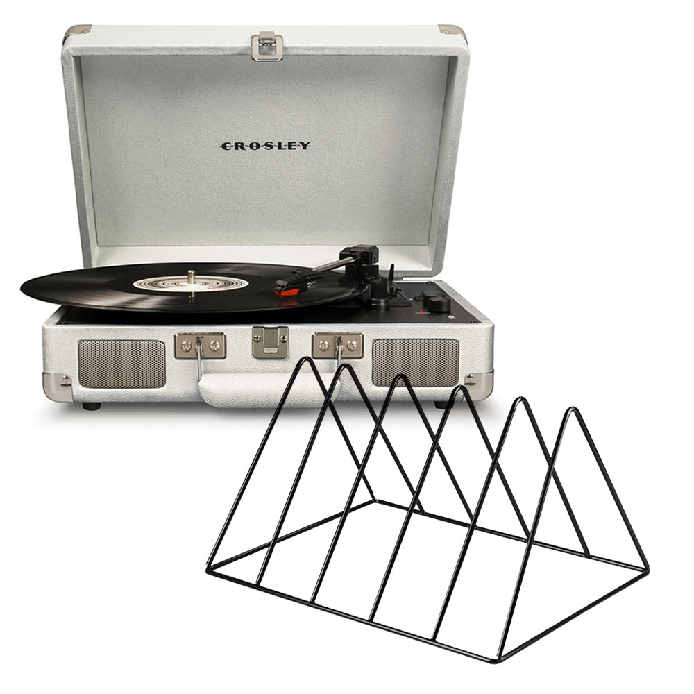 Crosley Cruiser Bluetooth Portable Turntable - White Sands + Gadhouse Vinyl Rack Bundle - Black V398-CR8005FVR-WS4