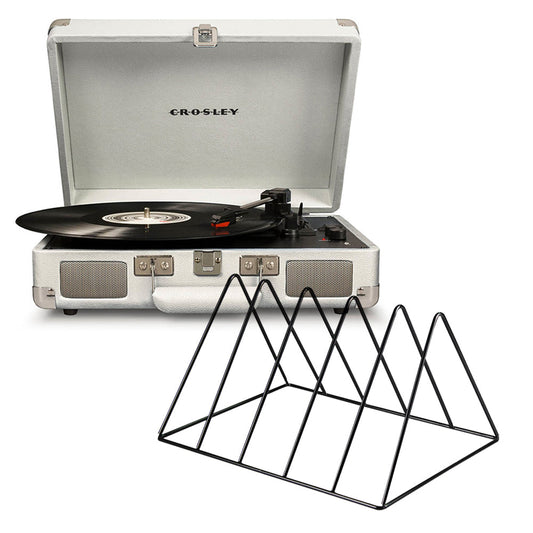Crosley Cruiser Bluetooth Portable Turntable - White Sands + Gadhouse Vinyl Rack Bundle - Black V398-CR8005FVR-WS4