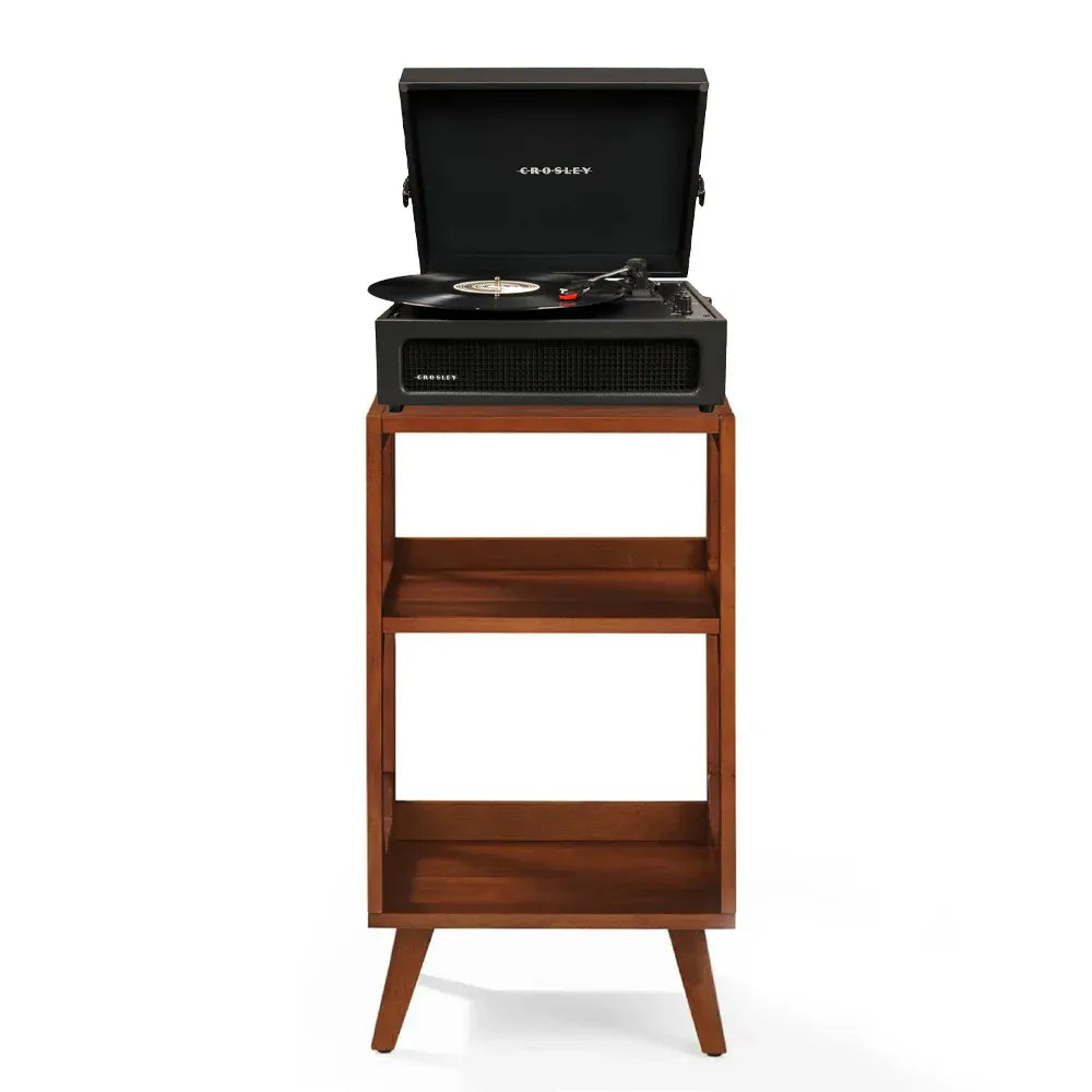 Crosley Voyager Bluetooth Portable Turntable + Crosley Asheville Stand Bundle - Black V398-CR8017BMS-BK4