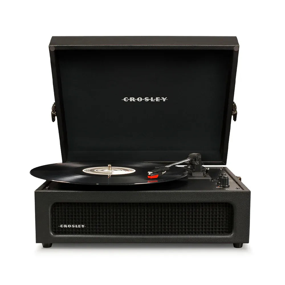 Crosley Voyager Bluetooth Portable Turntable + Crosley Asheville Stand Bundle - Black V398-CR8017BMS-BK4