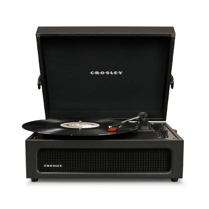 Crosley Voyager Bluetooth Portable Turntable + Crosley Asheville Stand Bundle - Black V398-CR8017BMS-BK4