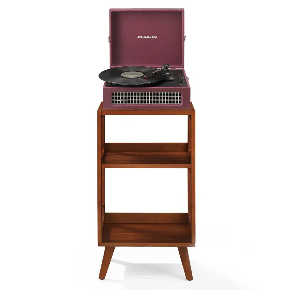 Crosley Voyager Bluetooth Portable Turntable + Crosley Asheville Stand Bundle - Burgundy V398-CR8017BMS-BU4