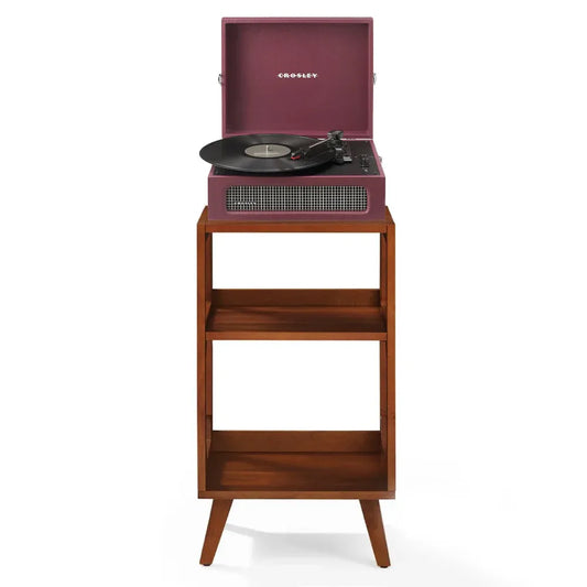 Crosley Voyager Bluetooth Portable Turntable + Crosley Asheville Stand Bundle - Burgundy V398-CR8017BMS-BU4