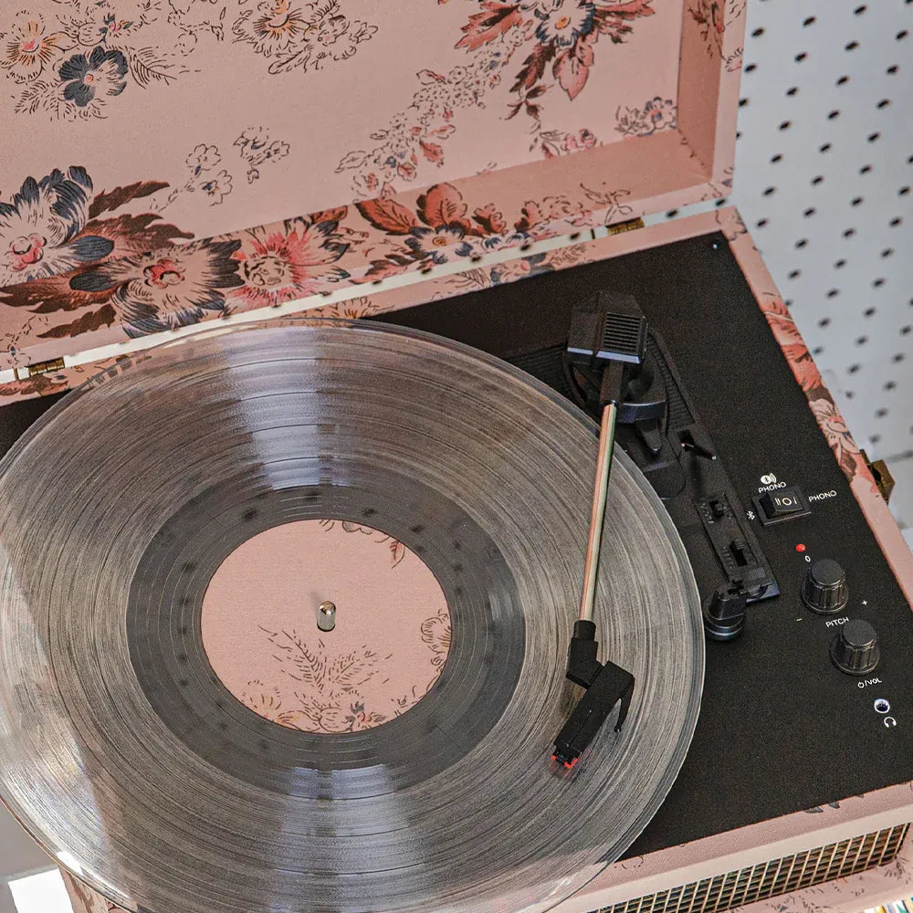 Crosley Voyager Bluetooth Portable Turntable + Crosley Asheville Stand Bundle - Floral V398-CR8017BMS-FL4