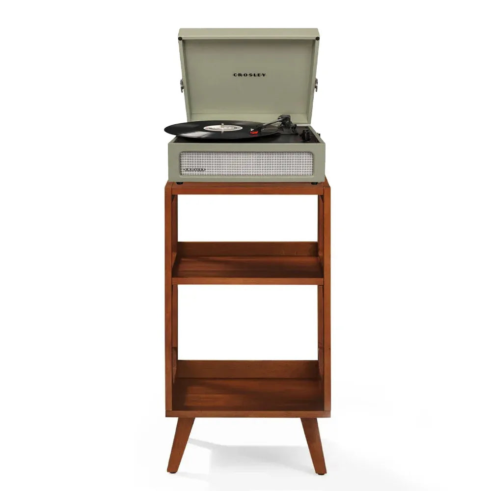 Crosley Voyager Bluetooth Portable Turntable + Crolsey Asheville Stand Bundle - Sage V398-CR8017BMS-SA4