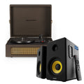 Crosley Voyager Bluetooth Portable Turntable - Cocoa + Bundled Majority D40X Bluetooth Speakers - Black V398-CR8017BMY-CO4