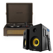 Crosley Voyager Bluetooth Portable Turntable - Cocoa + Bundled Majority D40X Bluetooth Speakers - Black V398-CR8017BMY-CO4