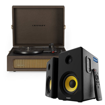 Crosley Voyager Bluetooth Portable Turntable - Cocoa + Bundled Majority D40X Bluetooth Speakers - Black V398-CR8017BMY-CO4