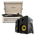 Crosley Voyager Bluetooth Portable Turntable - Dune + Bundled Majority D40X Bluetooth Speakers - Black V398-CR8017BMY-DU4