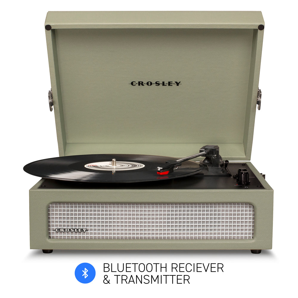 Crosley Voyager Bluetooth Portable Turntable - Sage + Bundled Majority D40X Bluetooth Speakers - Black V398-CR8017BMY-SA4