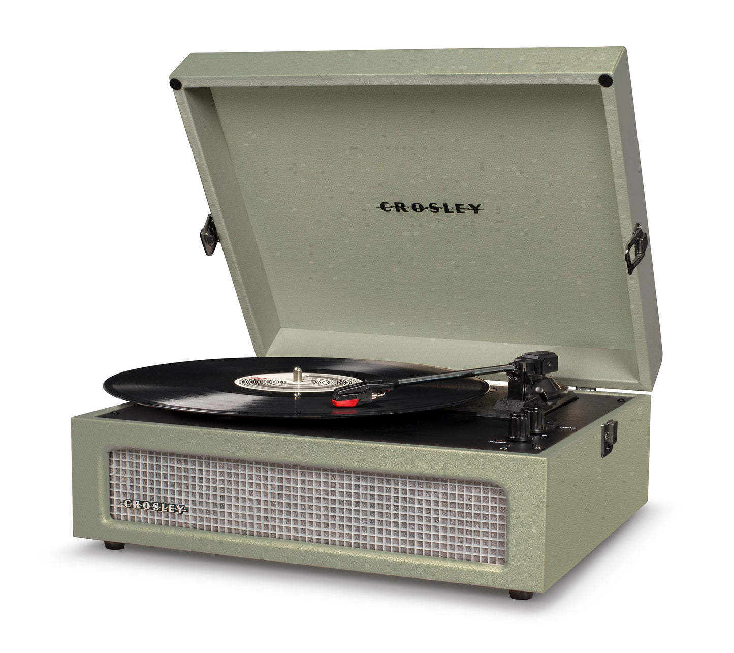 Crosley Voyager Bluetooth Portable Turntable - Sage + Bundled Majority D40X Bluetooth Speakers - Black V398-CR8017BMY-SA4