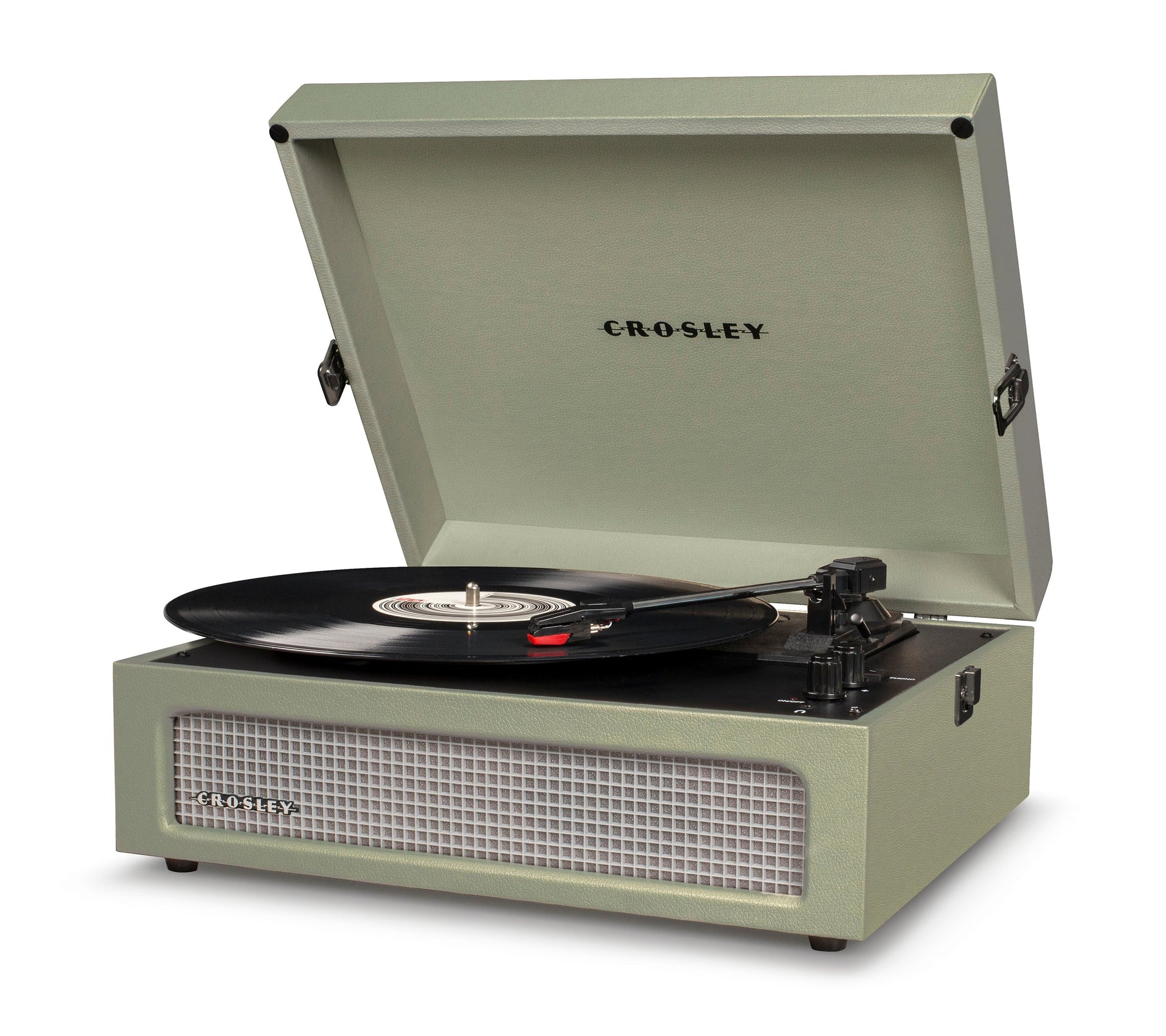 Crosley Voyager Bluetooth Portable Turntable - Sage + Bundled Majority D40X Bluetooth Speakers - Black V398-CR8017BMY-SA4