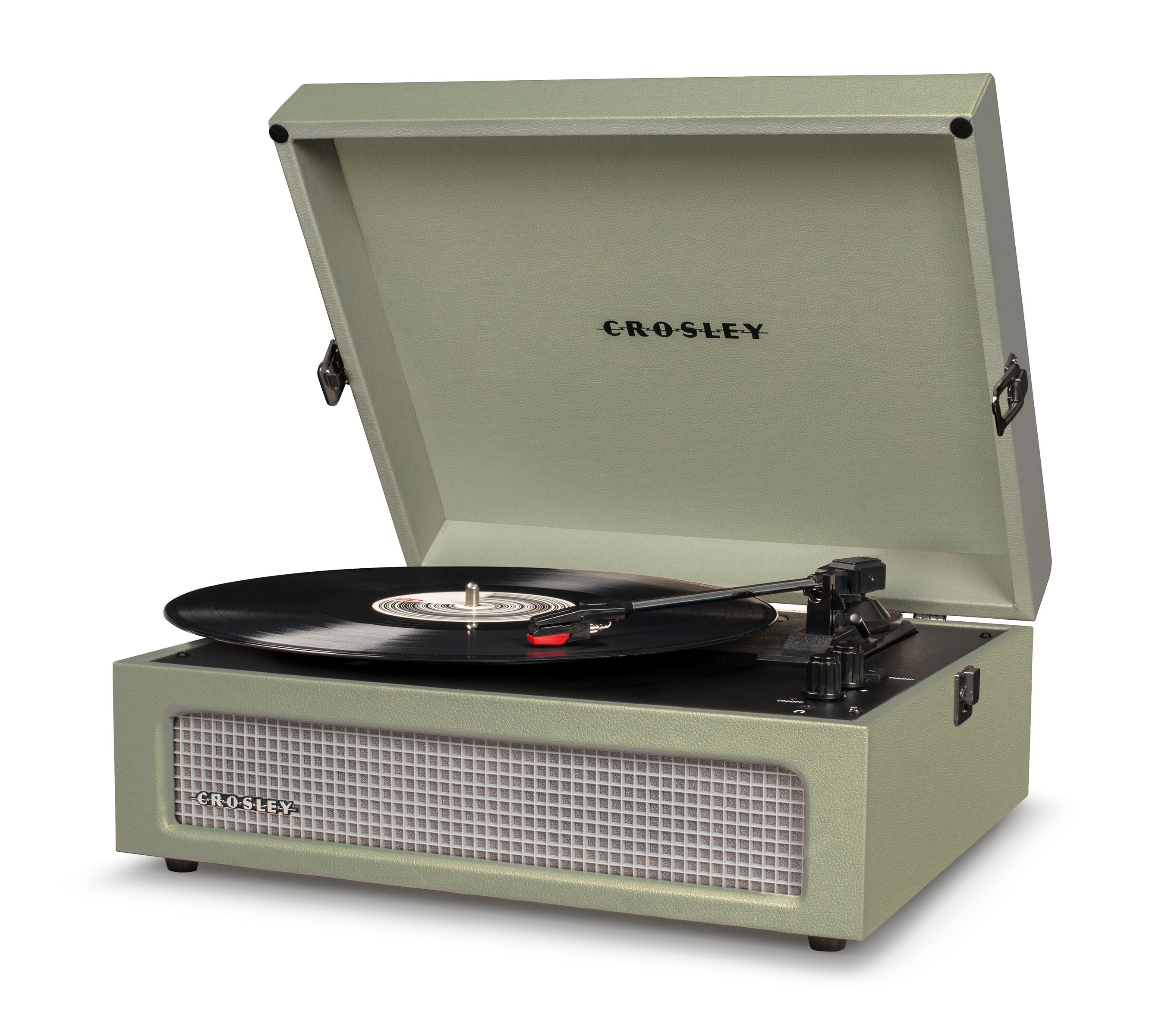 Crosley Voyager Bluetooth Portable Turntable - Sage + Bundled Majority D40X Bluetooth Speakers - Black V398-CR8017BMY-SA4