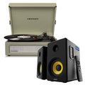 Crosley Voyager Bluetooth Portable Turntable - Sage + Bundled Majority D40X Bluetooth Speakers - Black V398-CR8017BMY-SA4