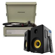 Crosley Voyager Bluetooth Portable Turntable - Sage + Bundled Majority D40X Bluetooth Speakers - Black V398-CR8017BMY-SA4