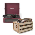Crosley Voyager Bluetooth Portable Turntable + Bundled Record Storage Crate - Burgundy V398-CR8017BSC-BU4