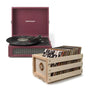 Crosley Voyager Bluetooth Portable Turntable + Bundled Record Storage Crate - Burgundy V398-CR8017BSC-BU4