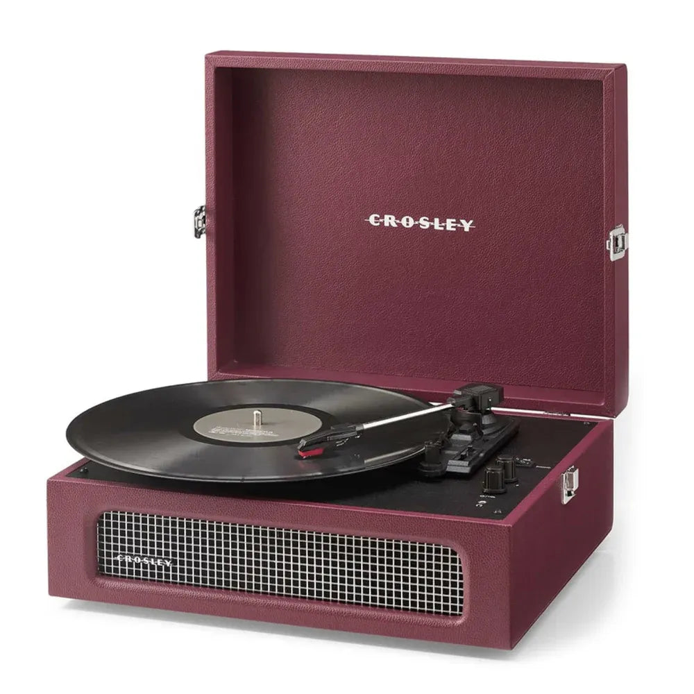 Crosley Voyager Bluetooth Portable Turntable + Bundled Record Storage Crate - Burgundy V398-CR8017BSC-BU4