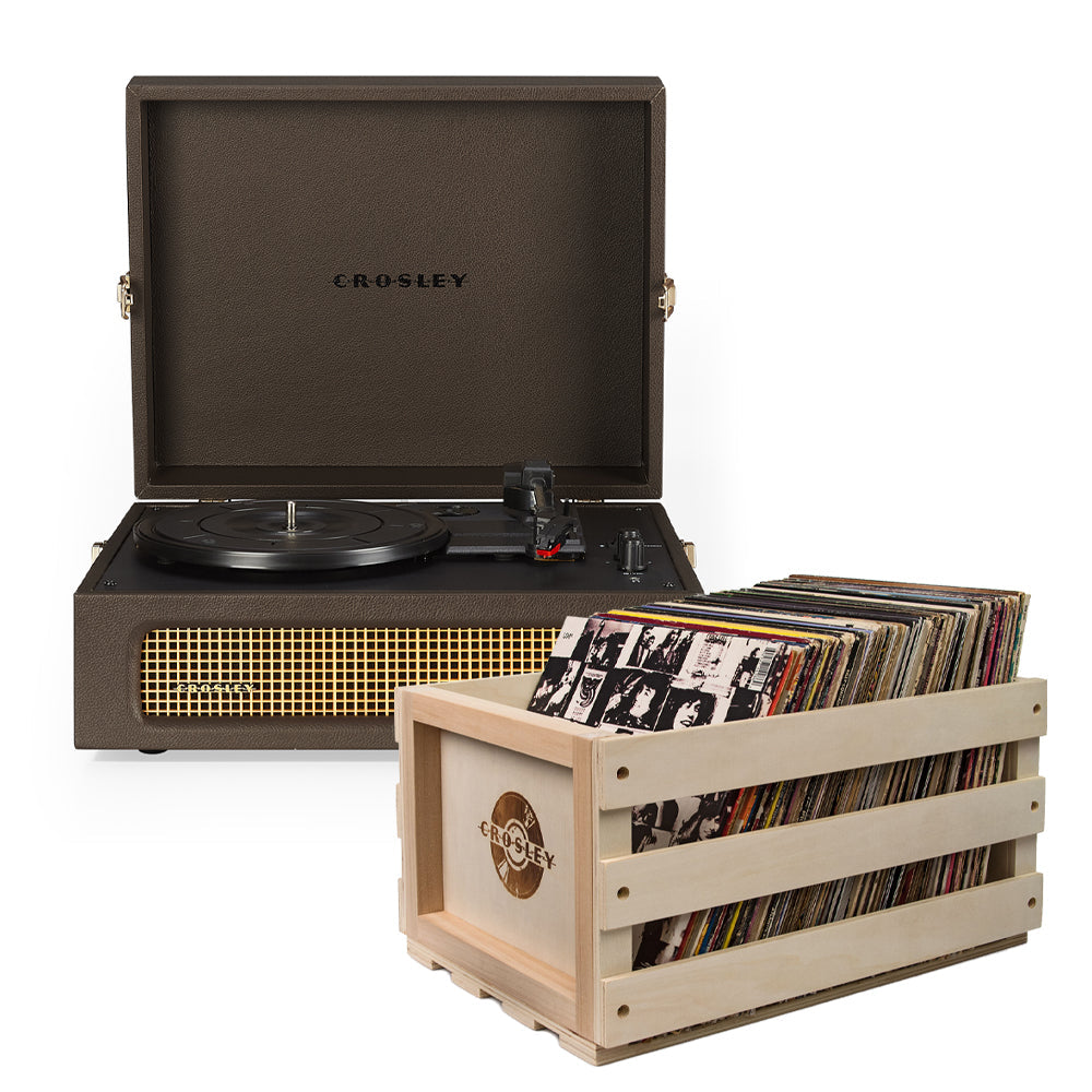 Crosley Voyager Bluetooth Portable Turntable - Cocoa + Bundled Record Storage Crate V398-CR8017BSC-CO4