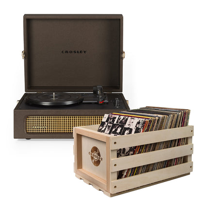 Crosley Voyager Bluetooth Portable Turntable - Cocoa + Bundled Record Storage Crate V398-CR8017BSC-CO4