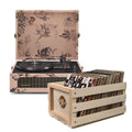 Crosley Voyager Bluetooth Portable Turntable - Floral + Bundled Record Storage Crate V398-CR8017BSC-FL4