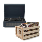 Crosley Voyager Bluetooth Portable Turntable + Bundled Record Storage Crate - Navy V398-CR8017BSC-NY4