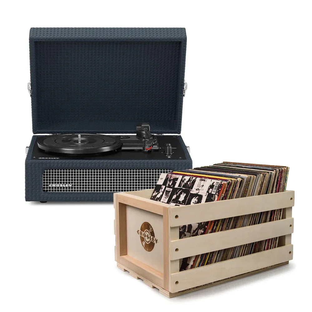 Crosley Voyager Bluetooth Portable Turntable + Bundled Record Storage Crate - Navy V398-CR8017BSC-NY4