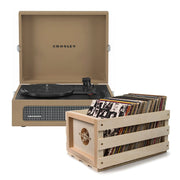 Crosley Voyager Bluetooth Portable Turntable + Bundled Record Storage Crate - Tan V398-CR8017BSC-TA4