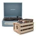 Crosley Voyager Bluetooth Portable Turntable + Bundled Record Storage Crate - Washed Blue V398-CR8017BSC-WB4