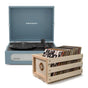 Crosley Voyager Bluetooth Portable Turntable + Bundled Record Storage Crate - Washed Blue V398-CR8017BSC-WB4