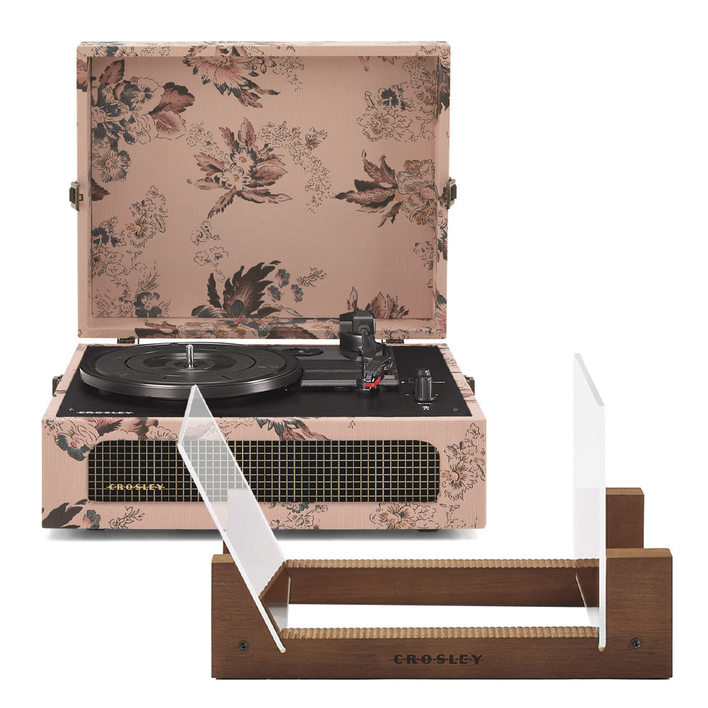 Crosley Voyager Bluetooth Portable Turntable - Floral + Bundled Crosley Record Storage Display Stand V398-CR8017BSS-FL4