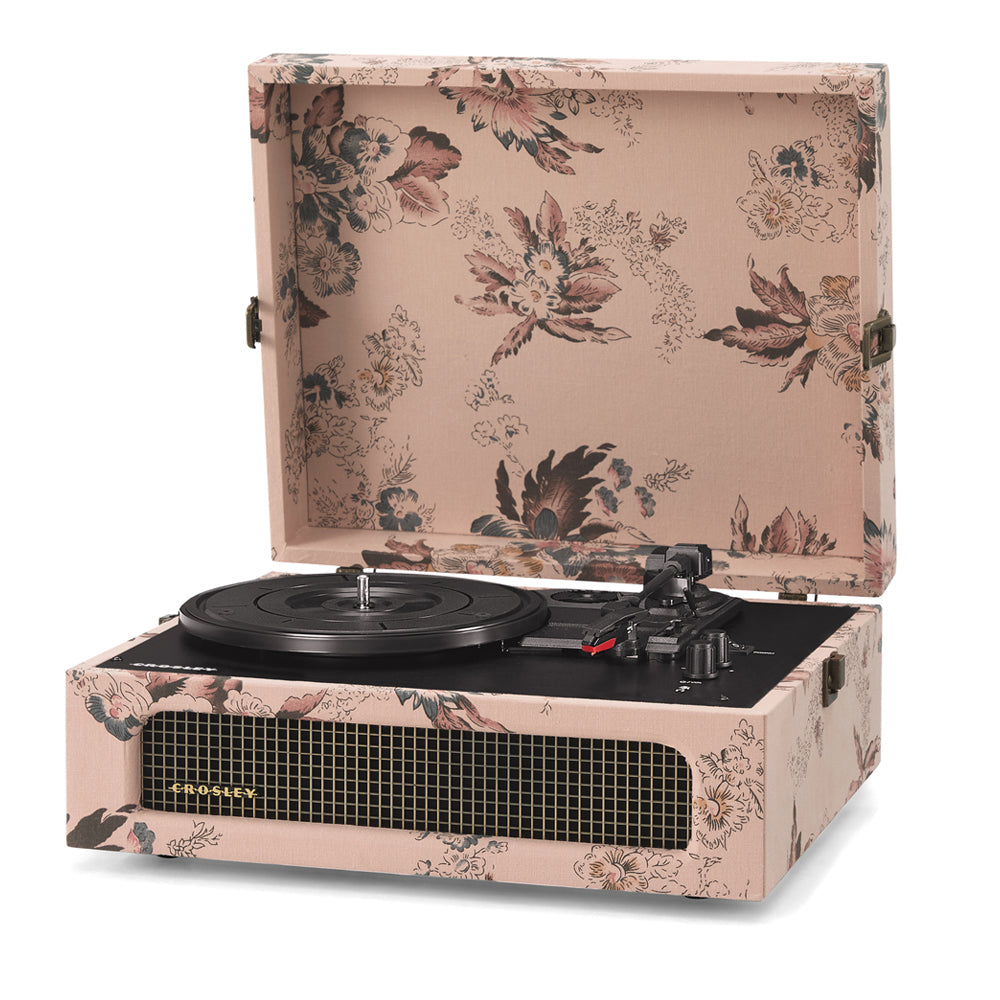 Crosley Voyager Bluetooth Portable Turntable - Floral + Bundled Crosley Record Storage Display Stand V398-CR8017BSS-FL4